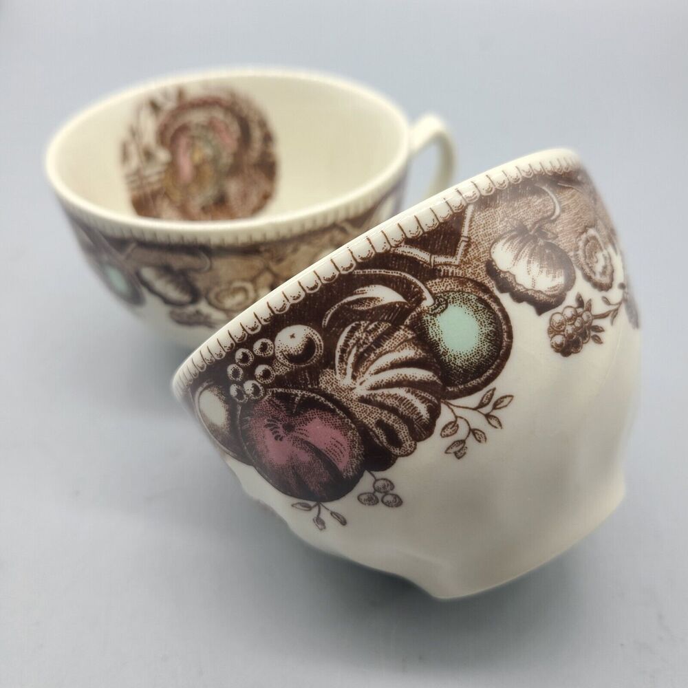 Set (2) JOHNSON BROS. Tea Cups HIS MAJESTY TURKEY ENGLAND Thanksgiving New